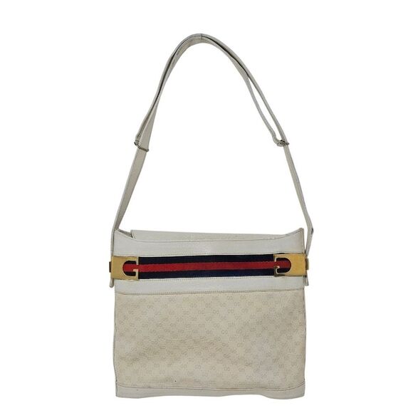 Rare Vintage Gucci Collector Crossbody Bag | White Monogram Canvas & Web Stripe - Picture 1 of 3